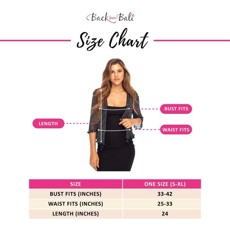 Back From Bali Metallic Shrug Lite Womens Sheer Jacket Black Silver - Image 2